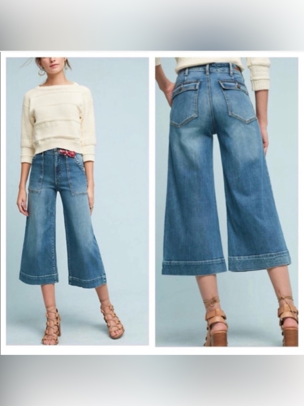 ANTHROPOLOGIE PILCRO Utility Wide Leg Cropped Denim Jeans Size 30 - Picture 2 of 12